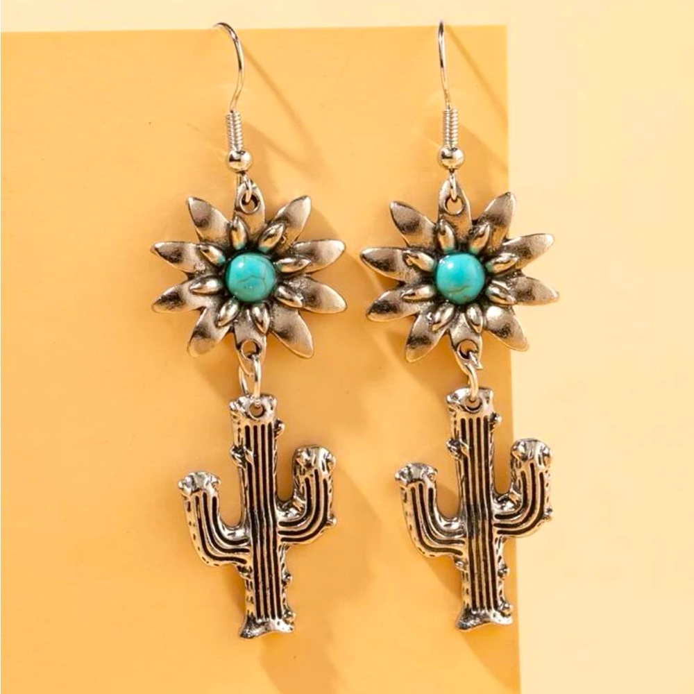 Cactus Flower Turquoise Western dangle earring